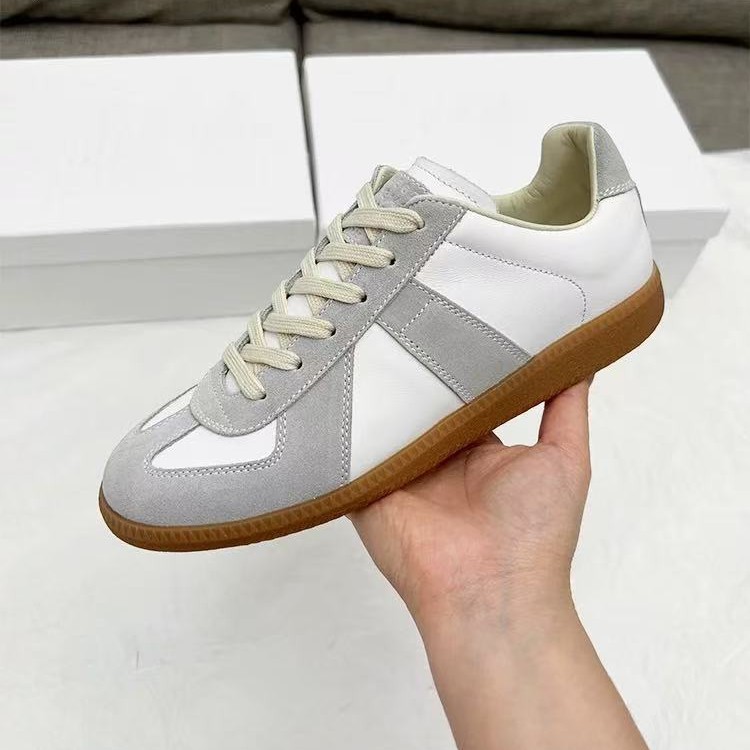 Export cross-border mm6 high version 2026 retro german training shoes women’s genuine leather white shoes low-top sports shoes men