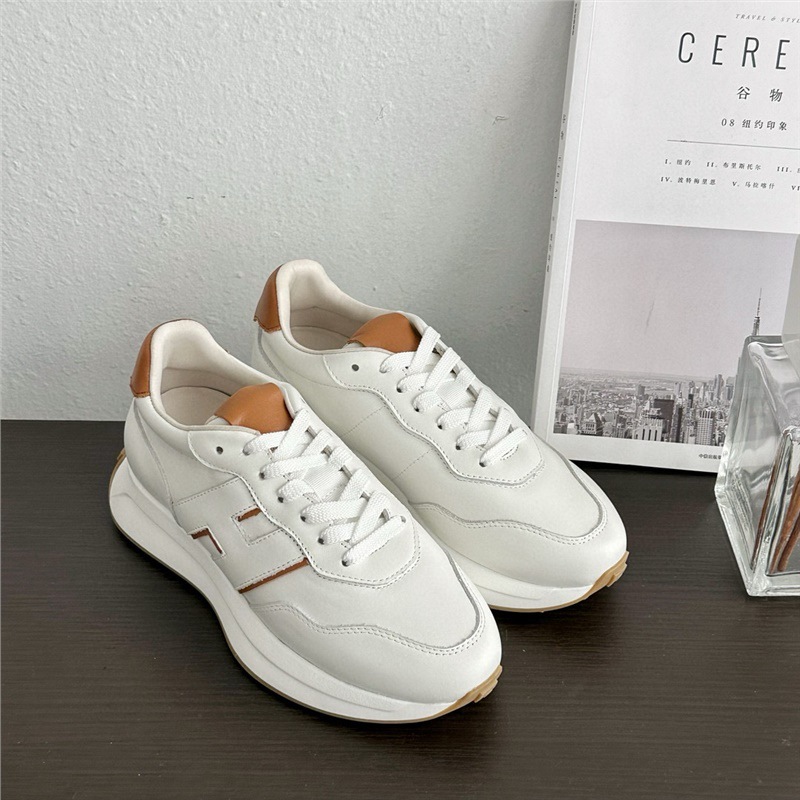 Unbranded ~ spring new arrival color block casual sports genuine leather white shoes thick sole height increasing chunky sneakers women’s shoes (made in dongguan)