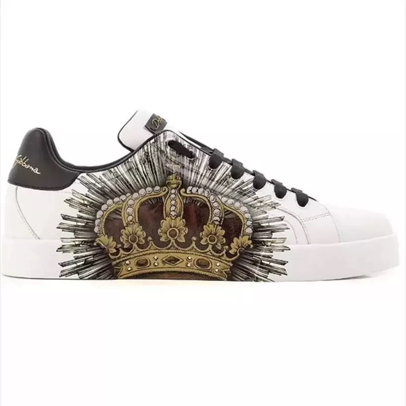 2025 trendy versatile studded graffiti hand-painted dg couple shoes women’s skate shoes genuine leather athletic casual white sneakers men’s