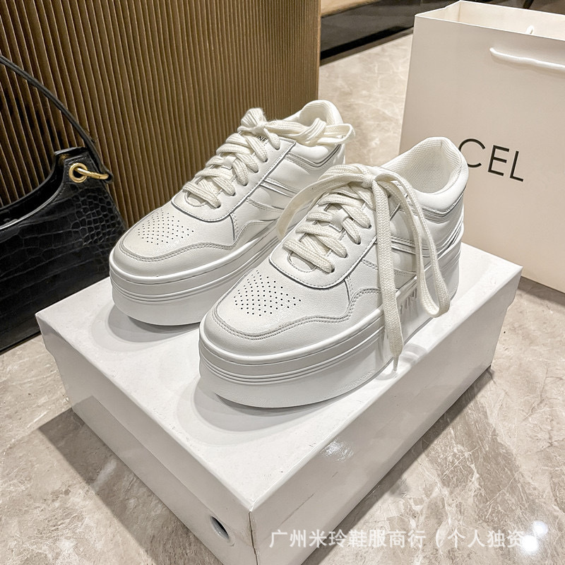 High-end c-brand swivel-door platform sneakers for petite women 7cm – genuine leather casual & athletic chunky sole shoes