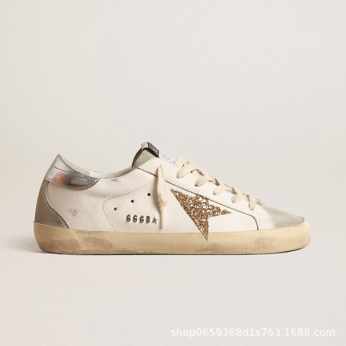Unisex gg casual distressed star detail “dirty” sneakers – new versatile trendy platform shoes – “dirty” leather white sneakers