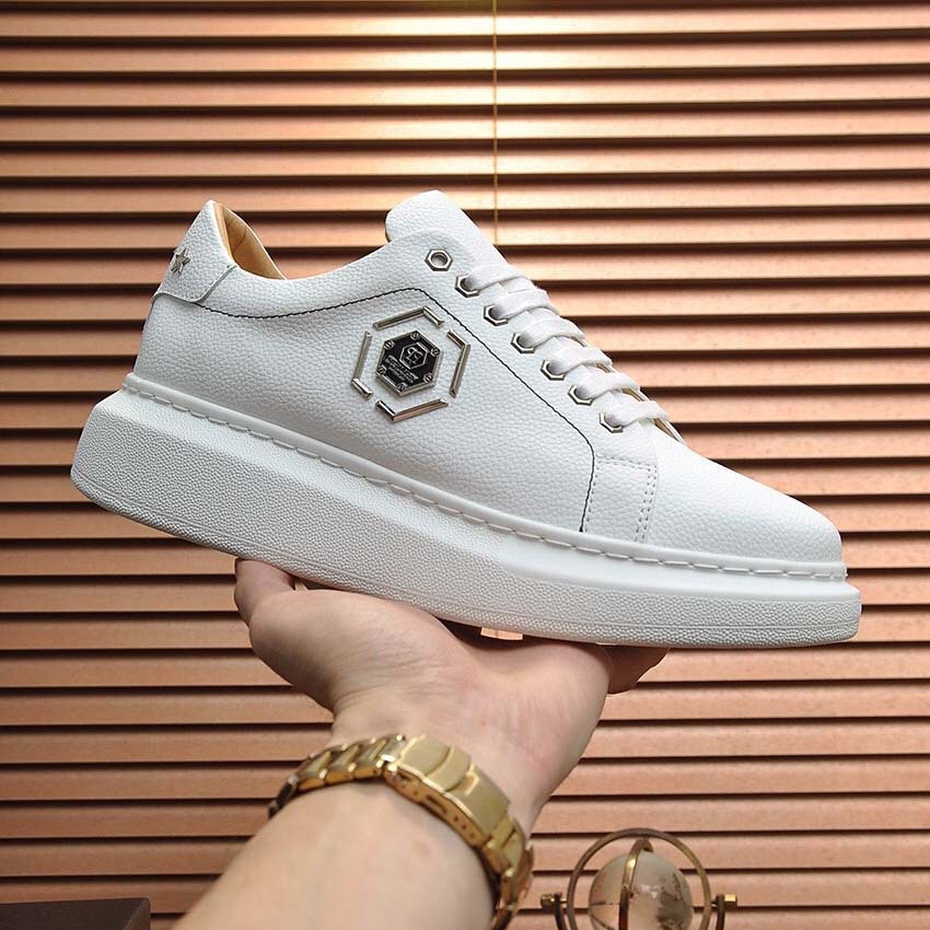 European station men’s autumn/winter chunky sole genuine leather white sneakers – trendy, versatile, low-top lace-up men’s casual skate shoes
