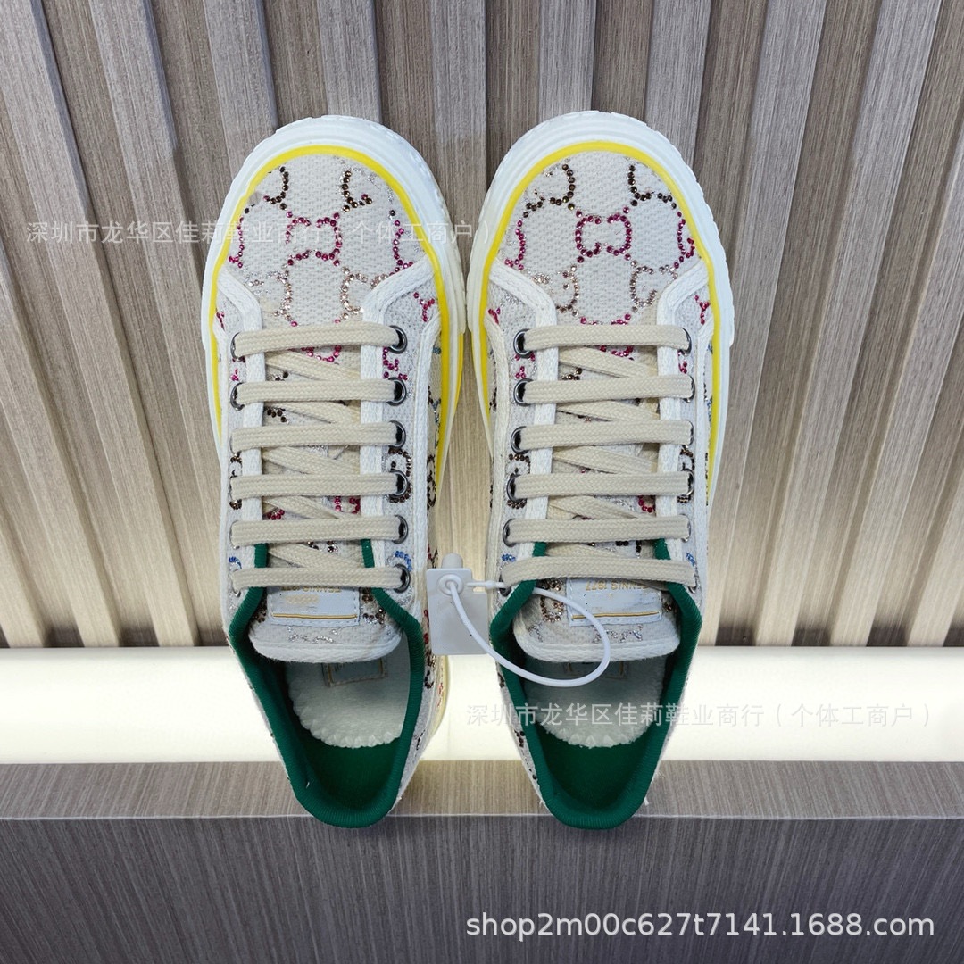 High-end g brand rhinestone 1977 sneakers, unisex couple’s 2024 autumn new arrival, full rhinestone letter casual white shoes