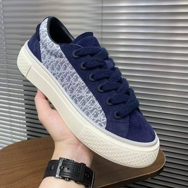 D-brand embroidered lace-up casual sneakers b33 – couple’s style genuine leather chunky sole white shoes – versatile men’s and women’s athletic skate shoes