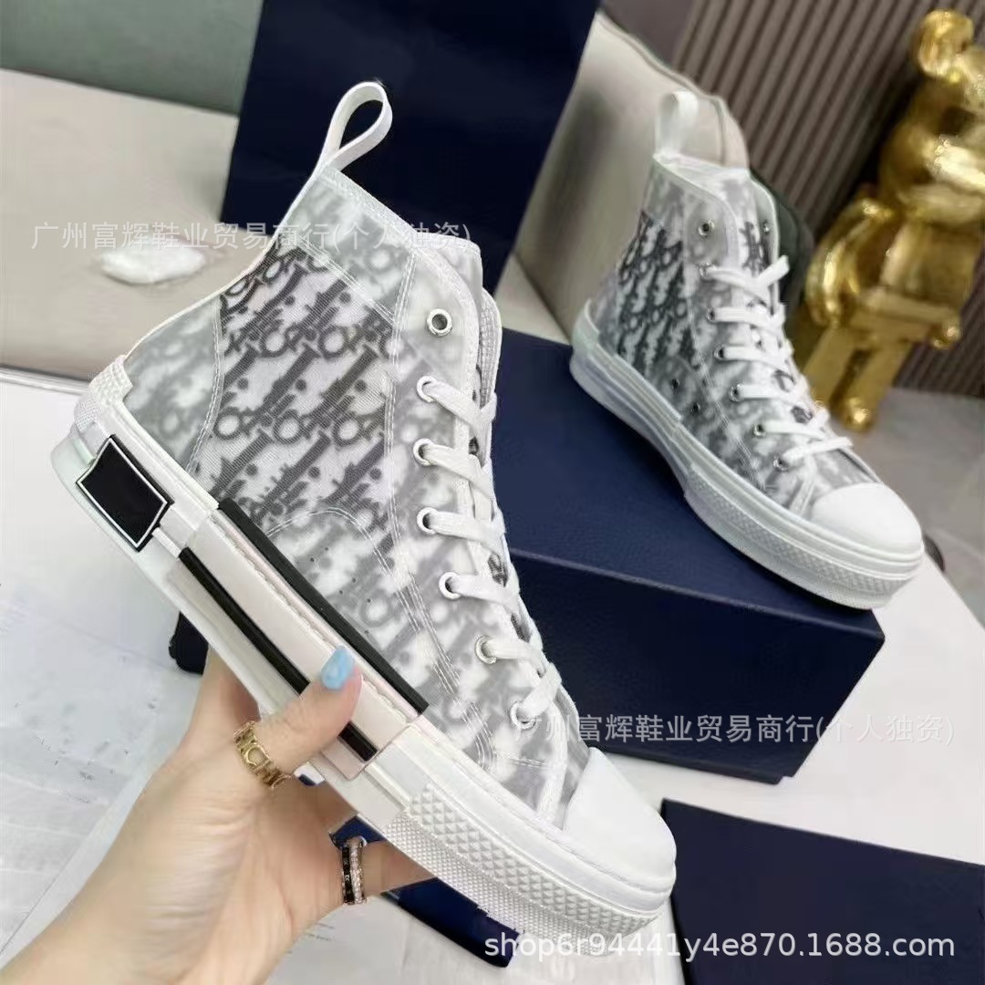 Cross-border e-commerce european market 2025 high-top canvas sneakers for men, printed white sneakers, lettered casual breathable sneakers for women