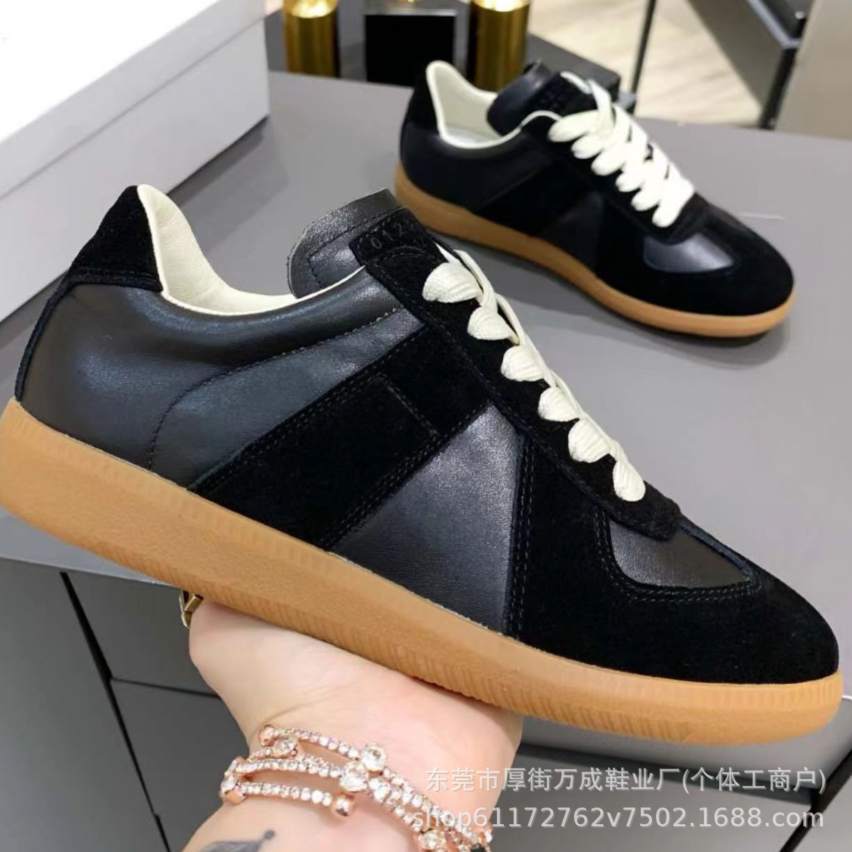 Authentic mm6 german army trainers (gats) – women’s genuine leather flat sneakers, men’s casual skate shoes, white sneakers – direct from dongguan factory