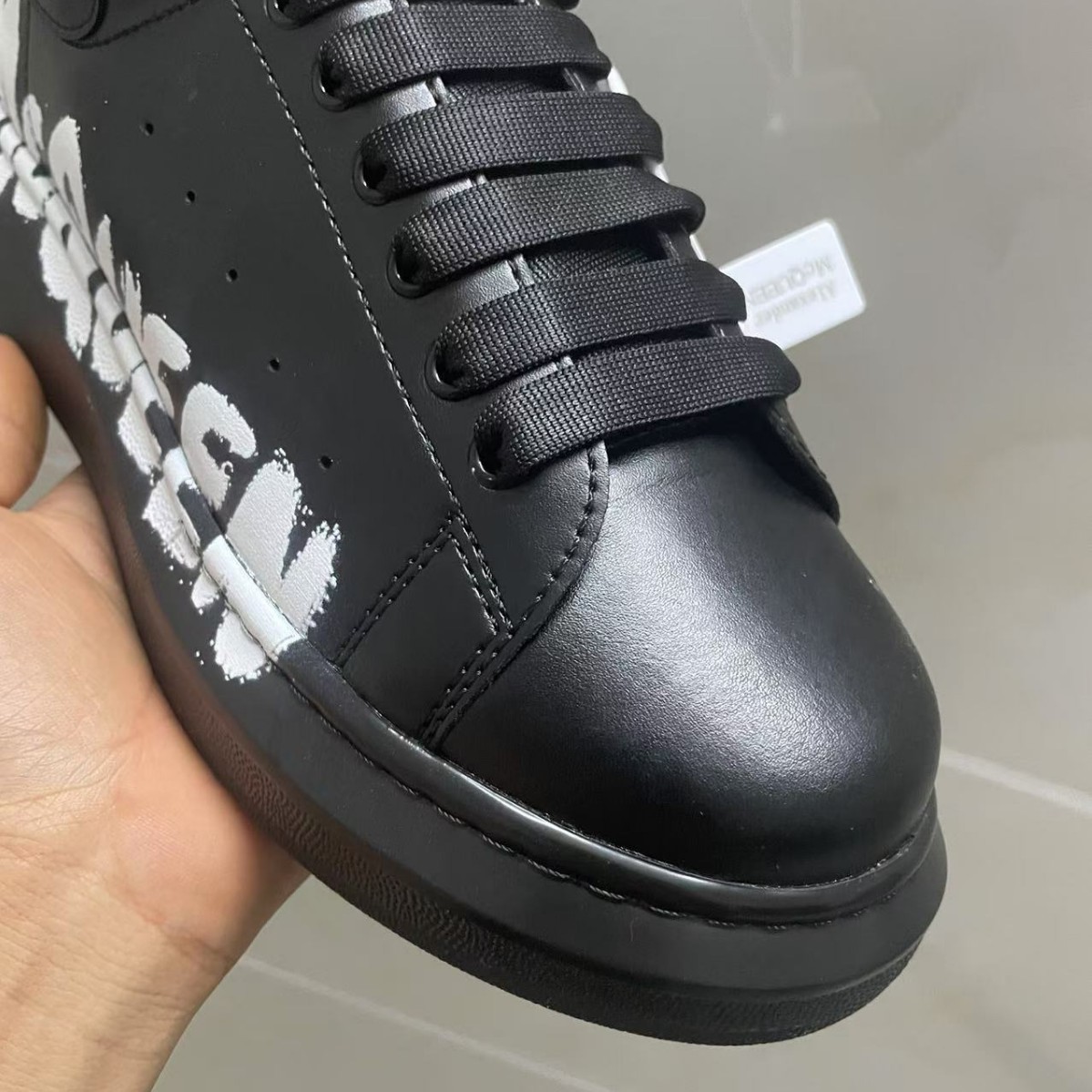 High-top 3d printed mcqueen sneakers for men and women – color block cowhide platform shoes with height increase – couple’s style
