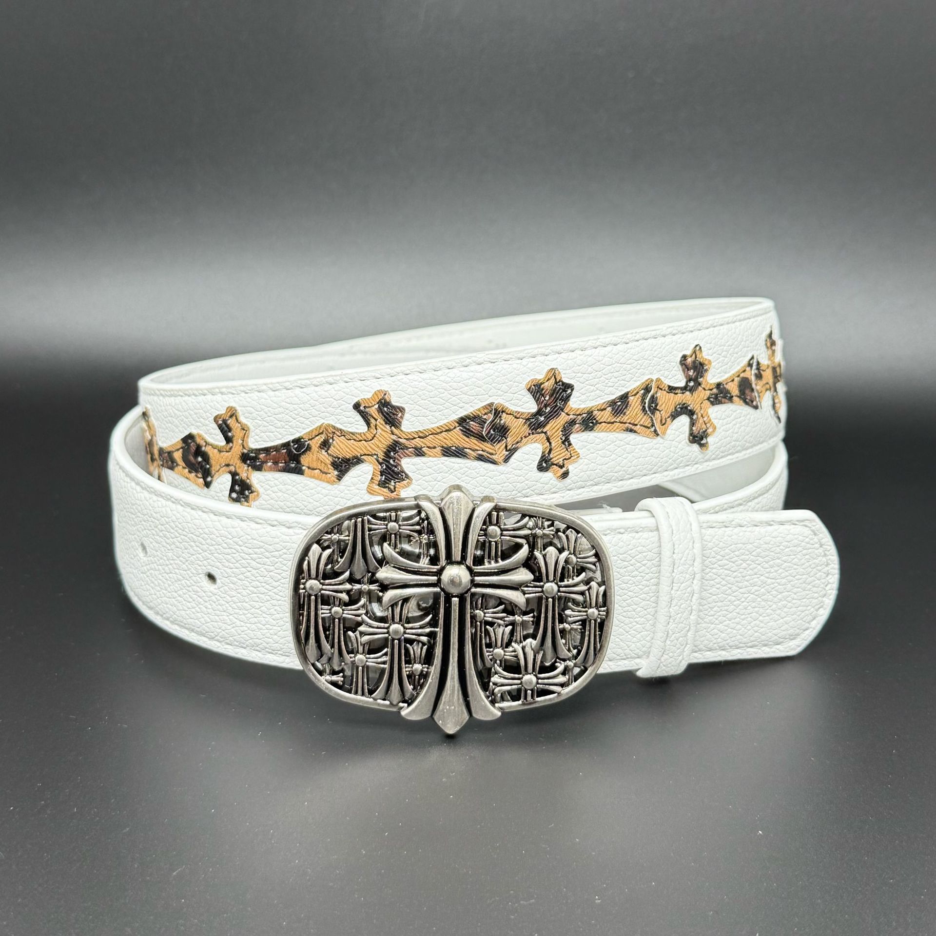 Ch cross leather belt – unisex denim belt – fashion waist belt – trendy leather patch belt – classic heart cross design
