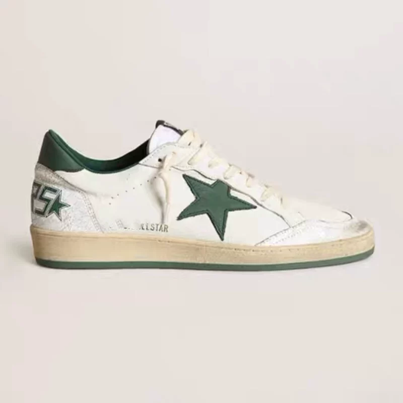 Korean gg distressed star detail sneakers – women’s 2024 spring/autumn classic versatile men’s skate shoes – hidden heel cowhide white sneakers