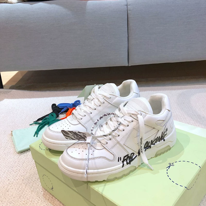2023 new trendy chunky sneakers arrow couple style skate shoes off-white athletic casual top grain leather white shoes