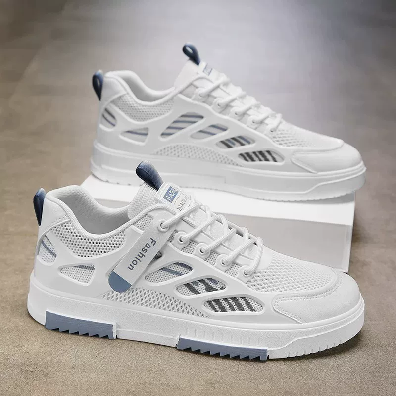Men’s summer mesh breathable anti-odor athletic casual sneakers – height increasing, soft sole, anti-slip, wear-resistant, trendy white shoes